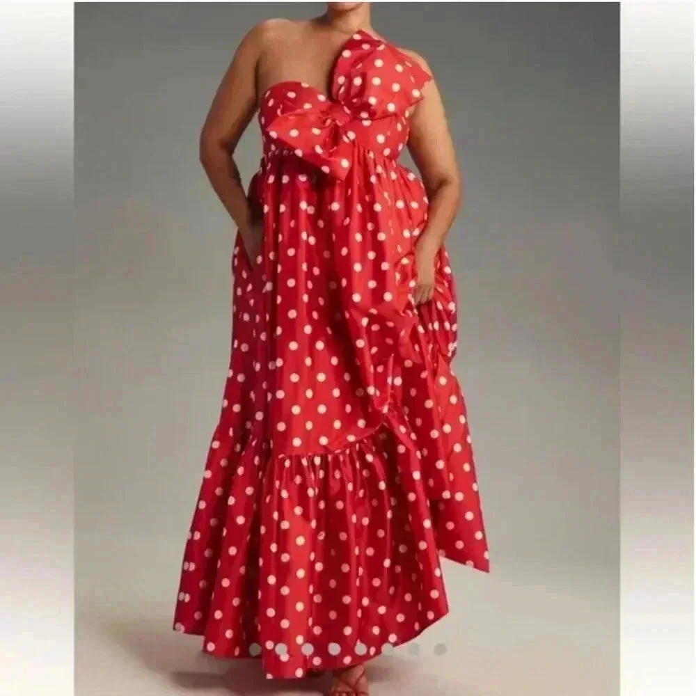 NWT Anthropologie ATSU Sally Red Polka Dot Bow Midi Dress Size XS - Picture 6 of 8